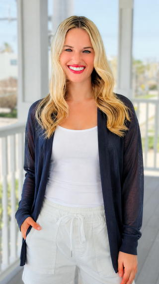 Max Open Front Long Cardigan - Navy