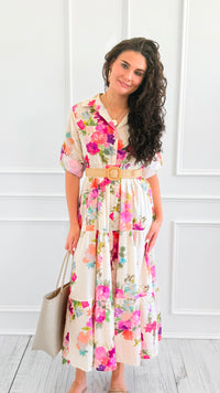 Botanical Belted Italian Midi Dress-200 Dresses/Jumpsuits/Rompers-AZUL MONACO-Coastal Bloom Boutique, find the trendiest versions of the popular styles and looks Located in Indialantic, FL