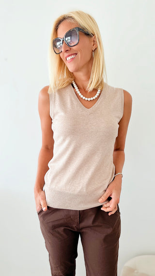 V Neck Sleeveless Sweater - Camel-100 Sleeveless Tops-Cielo-Coastal Bloom Boutique, find the trendiest versions of the popular styles and looks Located in Indialantic, FL