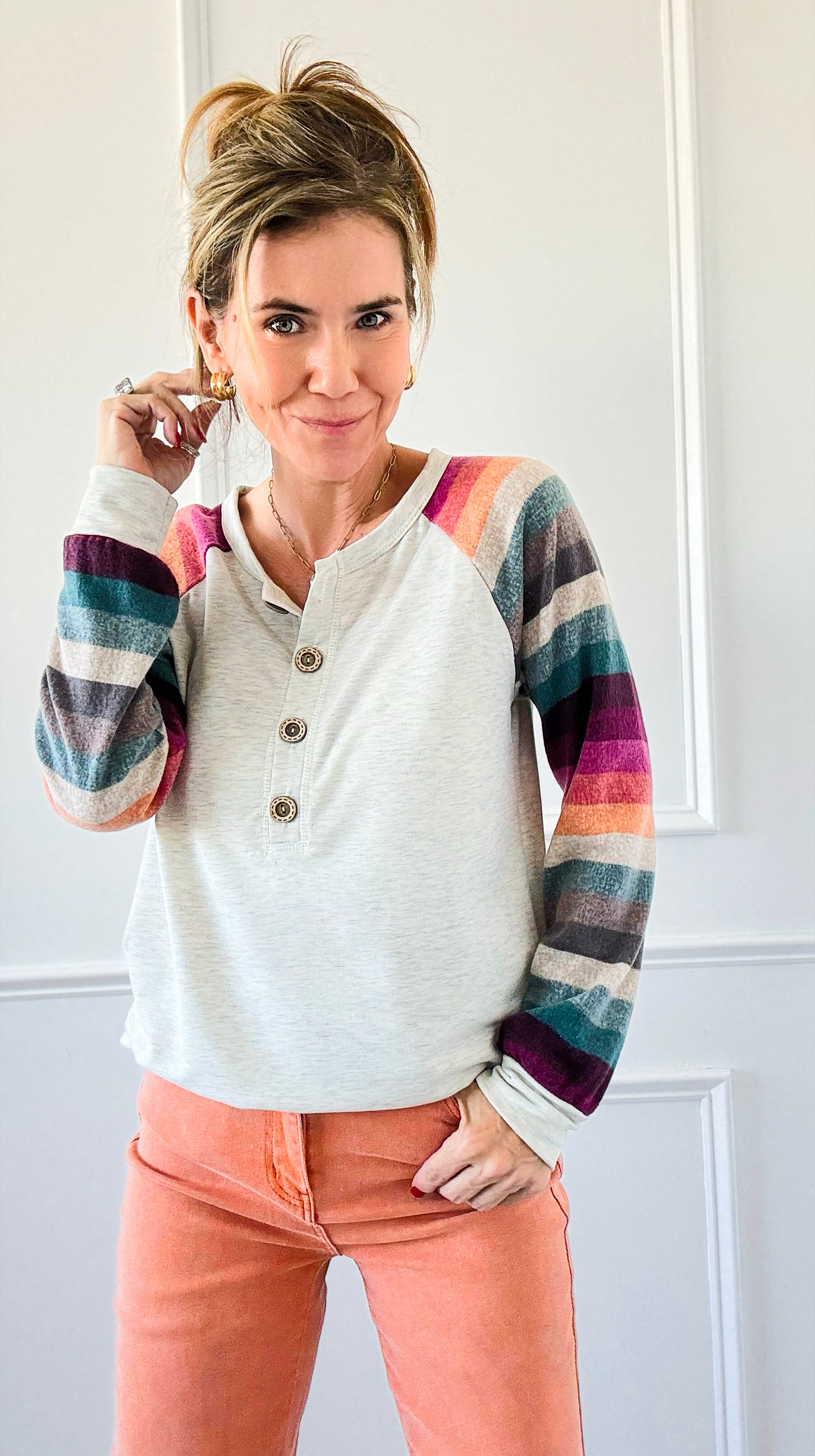 Multicolor Dream Henley Top-110 Long Sleeve Tops-Heimish-Coastal Bloom Boutique, find the trendiest versions of the popular styles and looks Located in Indialantic, FL