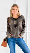 Sunday Stroll Mineral Wash Henley Top - Ash Black-110 Long Sleeve Tops-Zenana-Coastal Bloom Boutique, find the trendiest versions of the popular styles and looks Located in Indialantic, FL