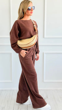 Relax Mode Long Sleeve Slub Knit Set - Brown-210 Loungewear/Sets-Zenana-Coastal Bloom Boutique, find the trendiest versions of the popular styles and looks Located in Indialantic, FL