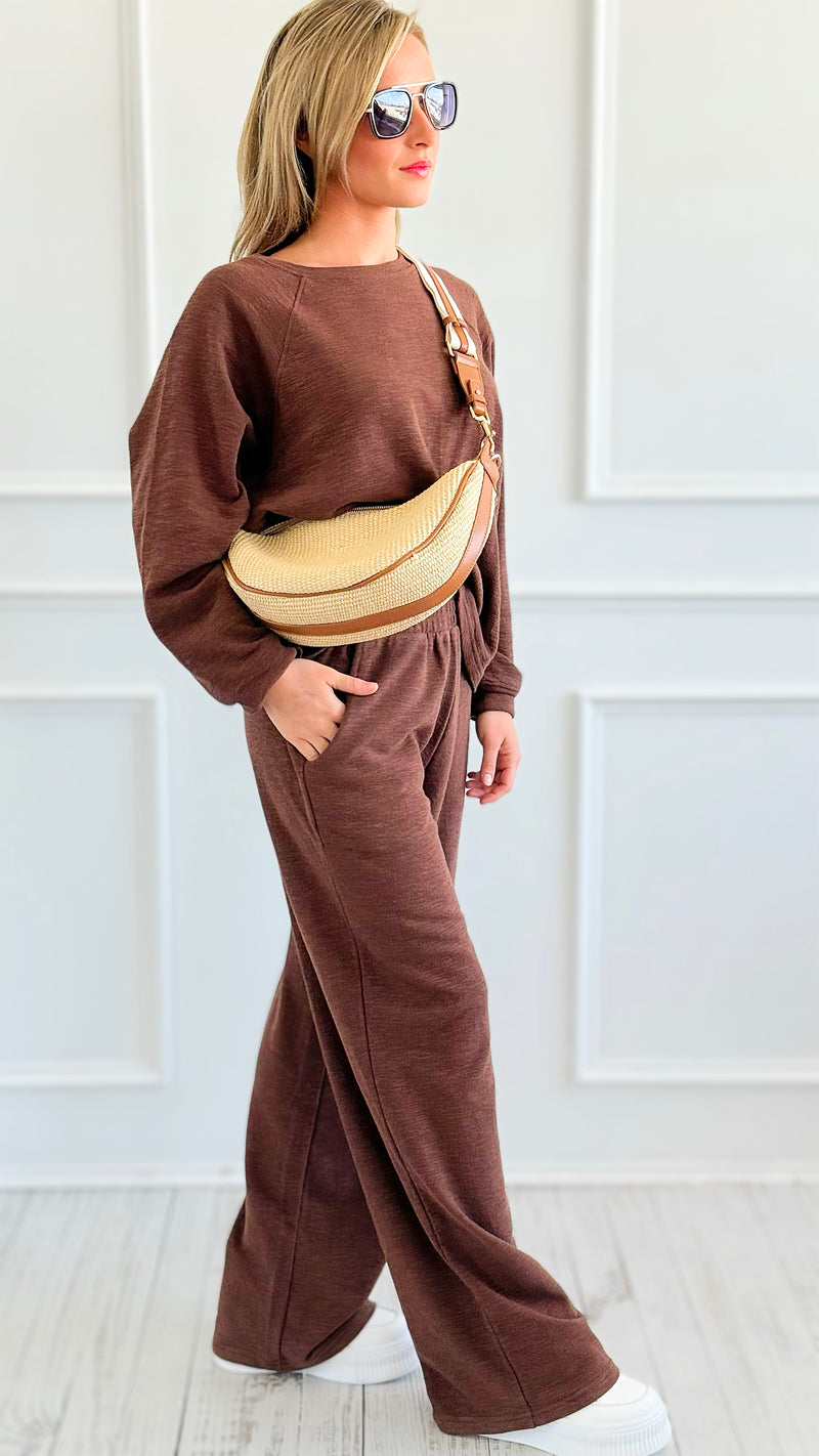 Relax Mode Long Sleeve Slub Knit Set - Brown-210 Loungewear/Sets-Zenana-Coastal Bloom Boutique, find the trendiest versions of the popular styles and looks Located in Indialantic, FL