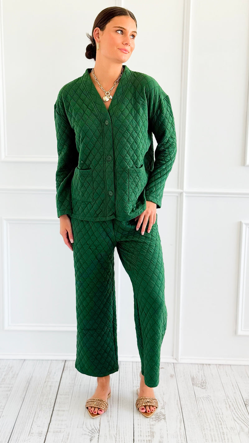 Quilted Jacket and Pants Set - Dark Green-210 Loungewear/Sets-Zenana-Coastal Bloom Boutique, find the trendiest versions of the popular styles and looks Located in Indialantic, FL