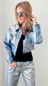 Metallic Denim Trucker Jacket-160 Jackets-VIBRANT M.I.U-Coastal Bloom Boutique, find the trendiest versions of the popular styles and looks Located in Indialantic, FL