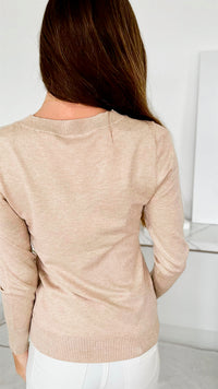 Melissa V Neck Sweater - Khaki-130 Long Sleeve Tops-Cielo-Coastal Bloom Boutique, find the trendiest versions of the popular styles and looks Located in Indialantic, FL