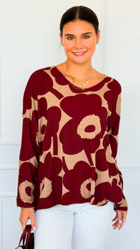 Bold Bloom Relaxed Italian Pullover-110 Long Sleeve Tops-Italianissimo-Coastal Bloom Boutique, find the trendiest versions of the popular styles and looks Located in Indialantic, FL