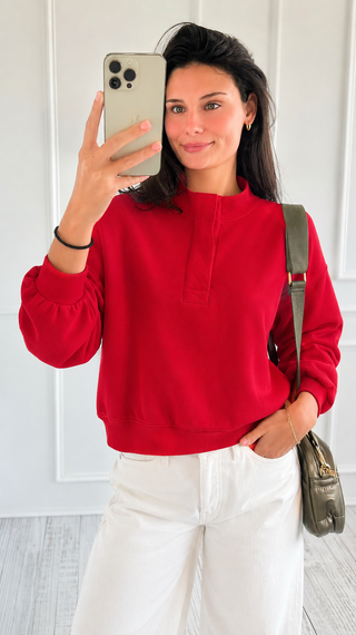 Quarter Zip Sweatshirt - Red
