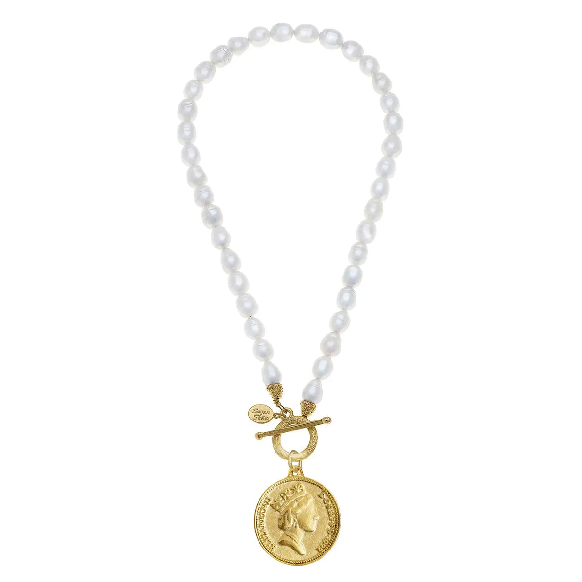Queen Elizabeth Coin On Pearl Necklace - Susan Shaw-230 Jewelry-SUSAN SHAW-Coastal Bloom Boutique, find the trendiest versions of the popular styles and looks Located in Indialantic, FL