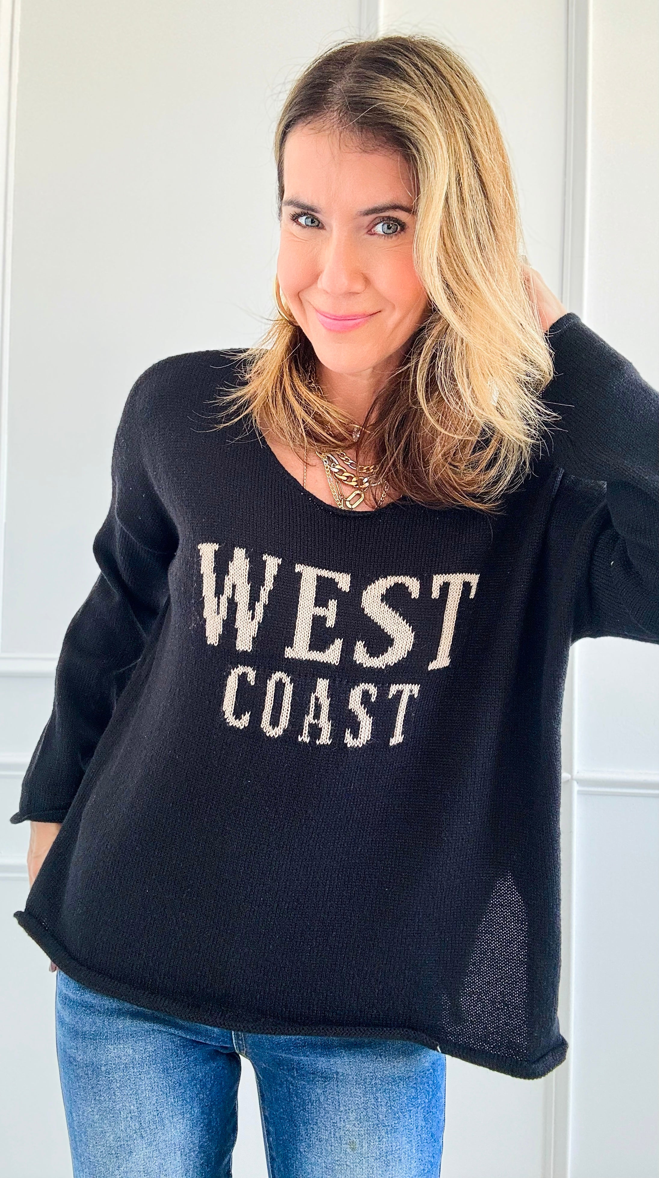 West Coast Lightweight Sweater - Black/Beige-140 Sweaters-MIRACLE-Coastal Bloom Boutique, find the trendiest versions of the popular styles and looks Located in Indialantic, FL