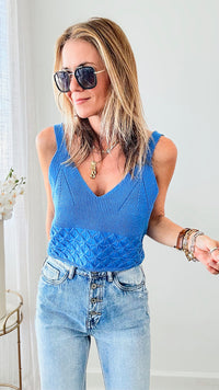 Sweater Crop Top - French Blue-100 Sleeveless Tops-GIGIO-Coastal Bloom Boutique, find the trendiest versions of the popular styles and looks Located in Indialantic, FL