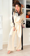 Contrast Lounge Quarter-Zip Top & Pant Set - Cream-210 Loungewear/Sets-JODIFL-Coastal Bloom Boutique, find the trendiest versions of the popular styles and looks Located in Indialantic, FL