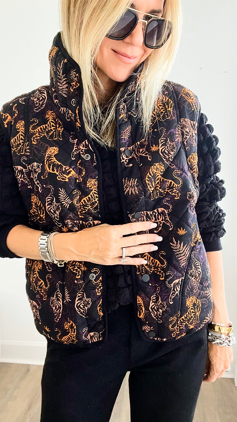 Wild Quilted Vest - Black-160 Jackets-BIBI-Coastal Bloom Boutique, find the trendiest versions of the popular styles and looks Located in Indialantic, FL