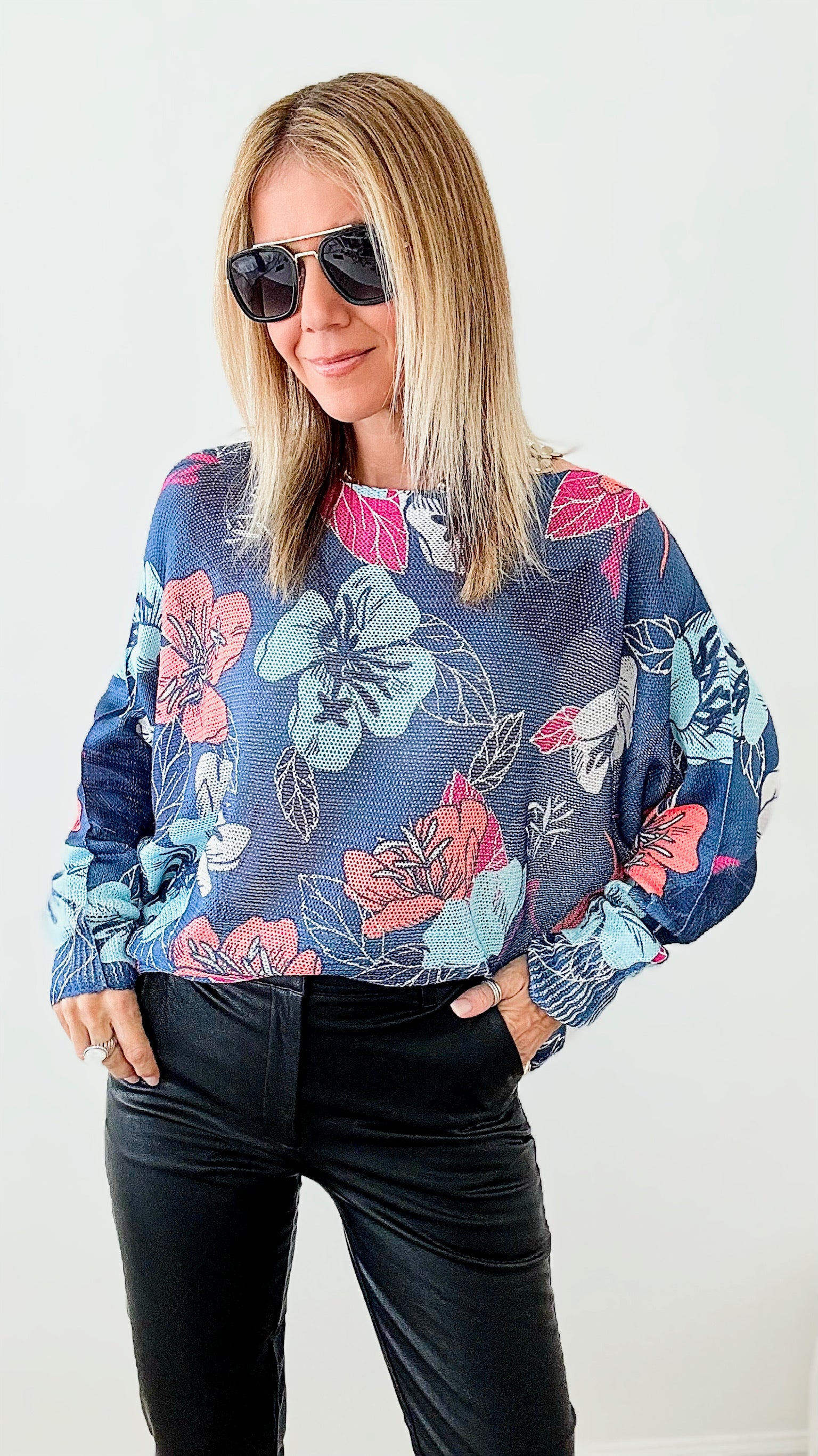 Italian St Tropez Hibiscus Sweater-140 Sweaters-Germany-Coastal Bloom Boutique, find the trendiest versions of the popular styles and looks Located in Indialantic, FL