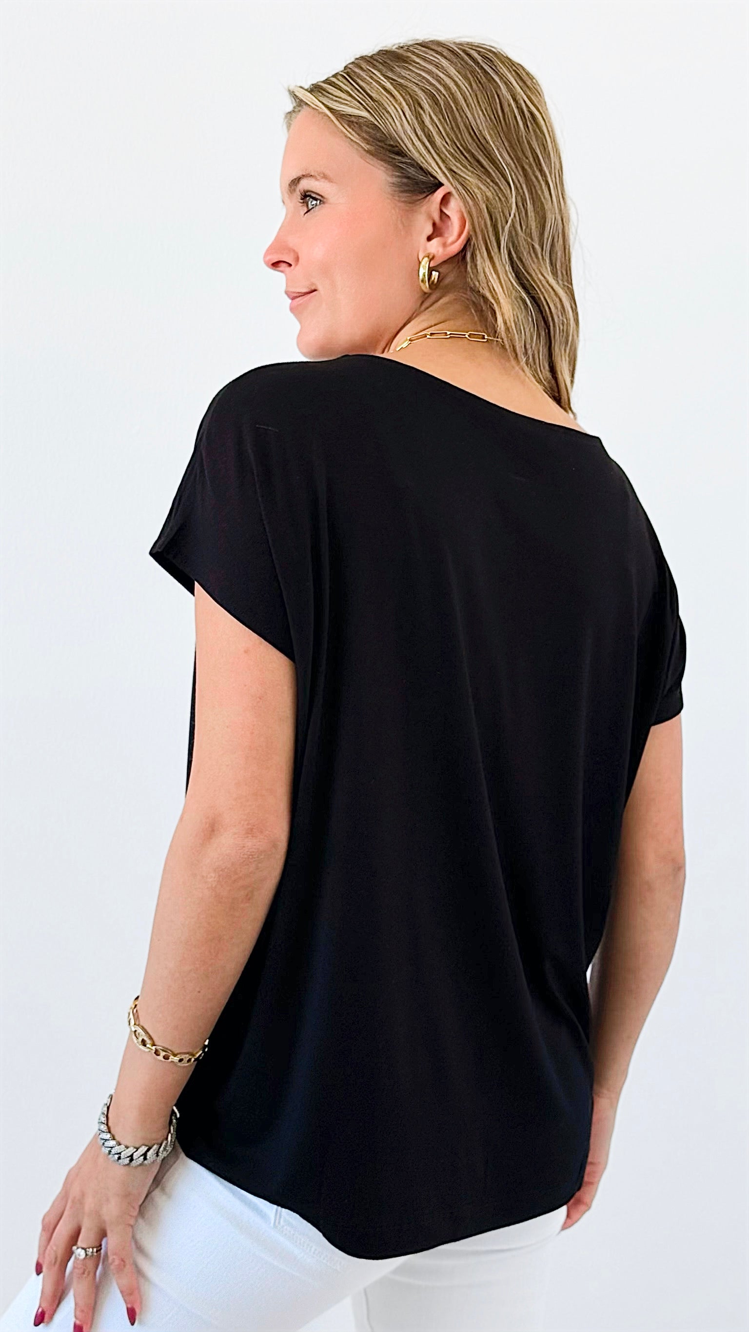 Luxe Cap Sleeve Tee - Black-210 Loungewear/Sets-Rae Mode-Coastal Bloom Boutique, find the trendiest versions of the popular styles and looks Located in Indialantic, FL