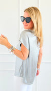 Glow Getter Cap Sleeve Top - Silver-110 Short Sleeve Tops-JODIFL-Coastal Bloom Boutique, find the trendiest versions of the popular styles and looks Located in Indialantic, FL