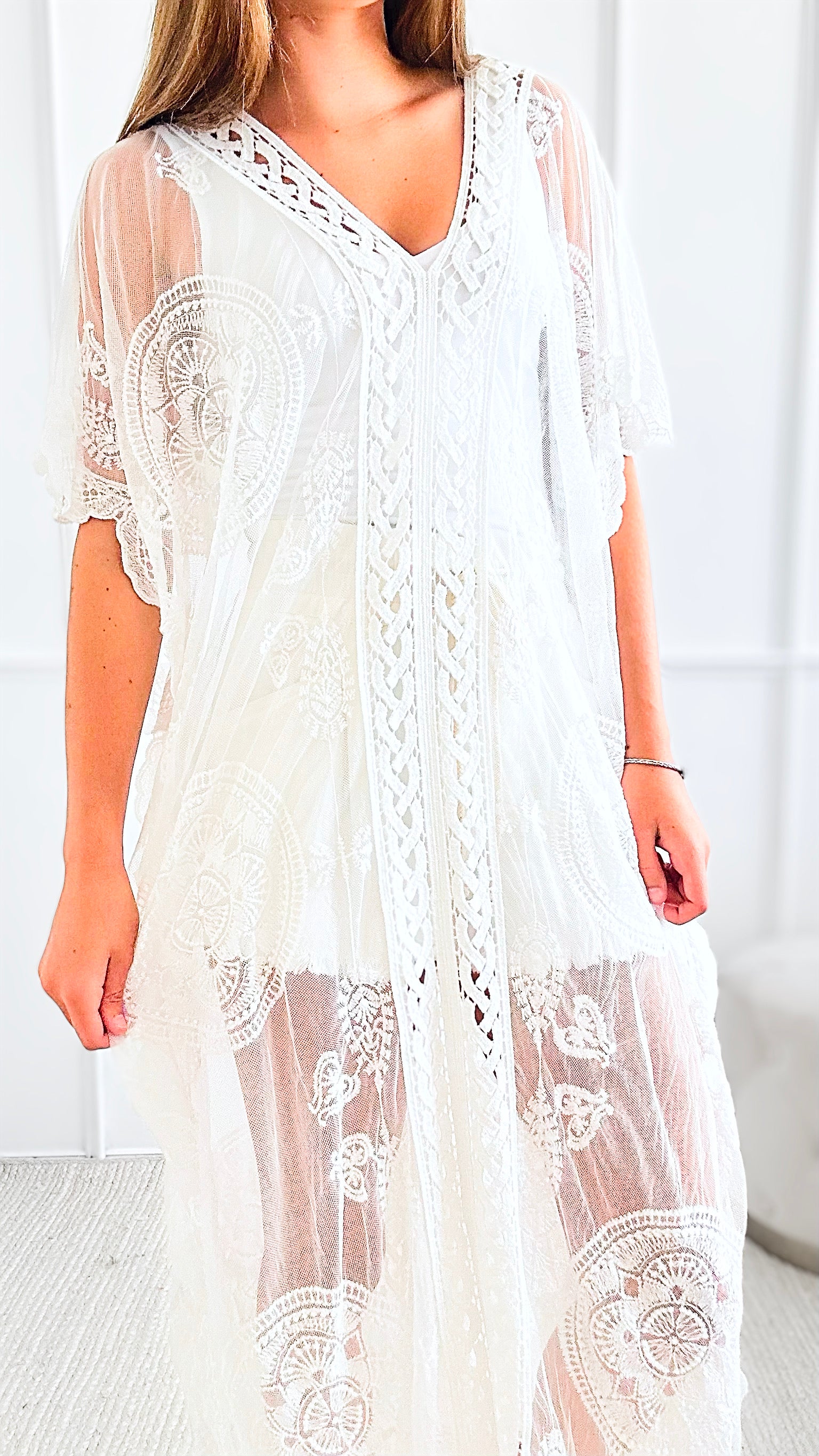 Paisley Crochet Italian Cover-Up - White-170 Bottoms-Italianissimo-Coastal Bloom Boutique, find the trendiest versions of the popular styles and looks Located in Indialantic, FL