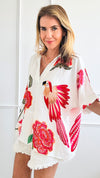 Feathered Flora Italian Top - Camel/Red-170 Bottoms-Italianissimo-Coastal Bloom Boutique, find the trendiest versions of the popular styles and looks Located in Indialantic, FL