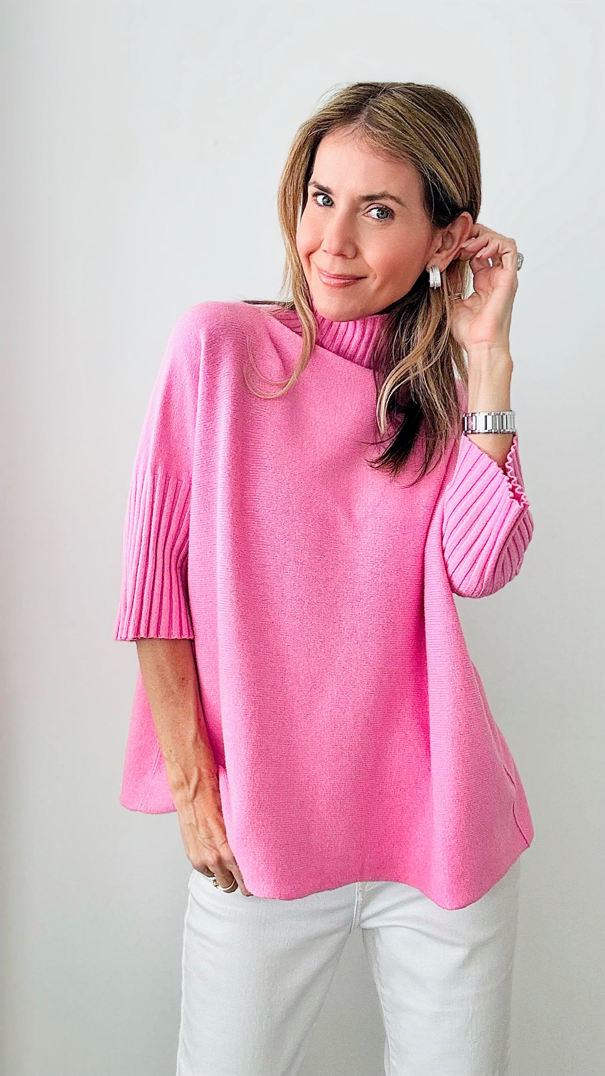 Break Free Italian Sweater Top - Rose Pink-140 Sweaters-Italianissimo-Coastal Bloom Boutique, find the trendiest versions of the popular styles and looks Located in Indialantic, FL