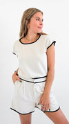 Contrast Linen Boxy Top-110 Short Sleeve Tops-Blu Pepper-Coastal Bloom Boutique, find the trendiest versions of the popular styles and looks Located in Indialantic, FL
