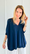 Relaxed Ease V-Neck Italian Top- Navy-110 short Sleeve Top-PROFITER-Coastal Bloom Boutique, find the trendiest versions of the popular styles and looks Located in Indialantic, FL