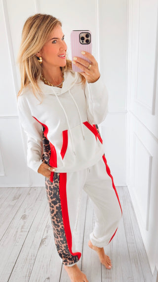 Wild Side Stripe Lounge Set - Off White/ Leopard