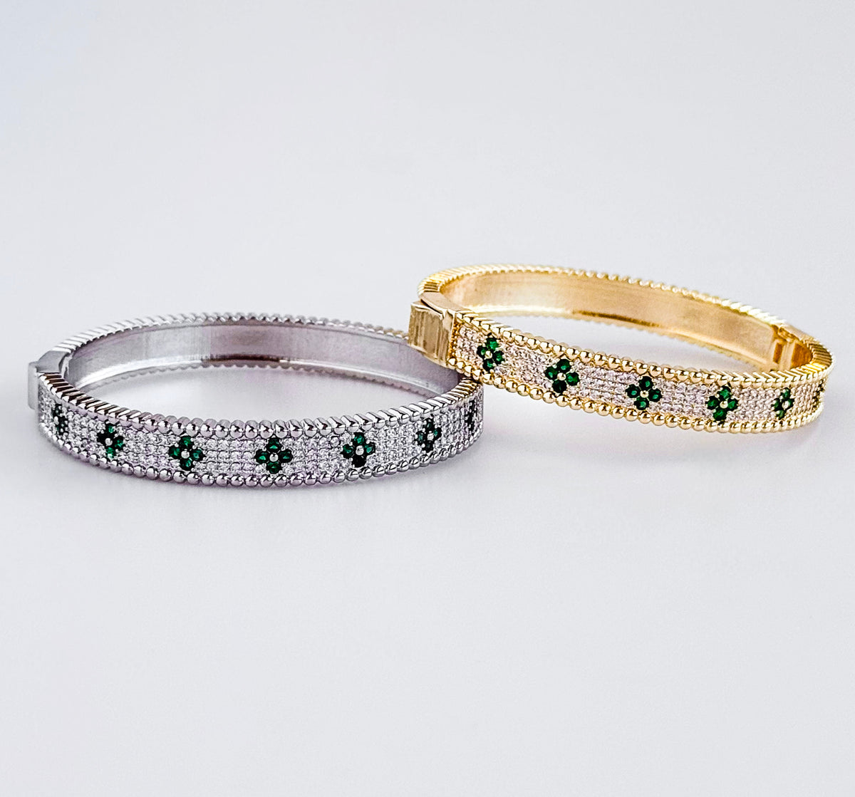 Micropave Flower Bangle Bracelet - Emerald-230 Jewelry-JOSEPH ANTHONY-Coastal Bloom Boutique, find the trendiest versions of the popular styles and looks Located in Indialantic, FL