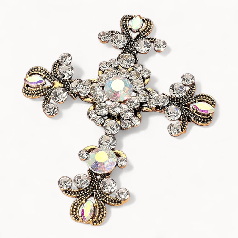 Regal Radiance Cross Brooch - Clear-260 Other Accessories-NYW-Coastal Bloom Boutique, find the trendiest versions of the popular styles and looks Located in Indialantic, FL