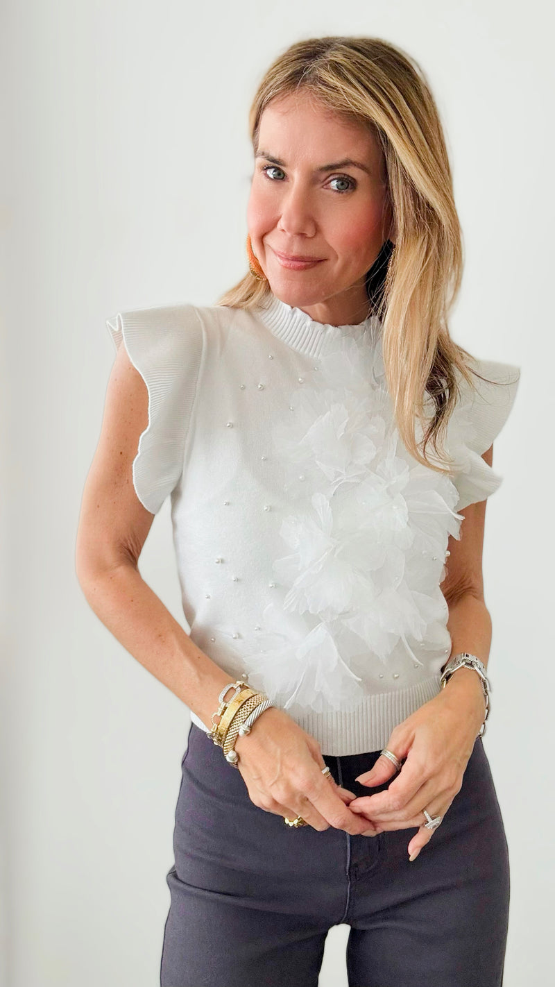 Rose Pearl Knit Top - White-100 Sleeveless Tops-On Twelfth-Coastal Bloom Boutique, find the trendiest versions of the popular styles and looks Located in Indialantic, FL