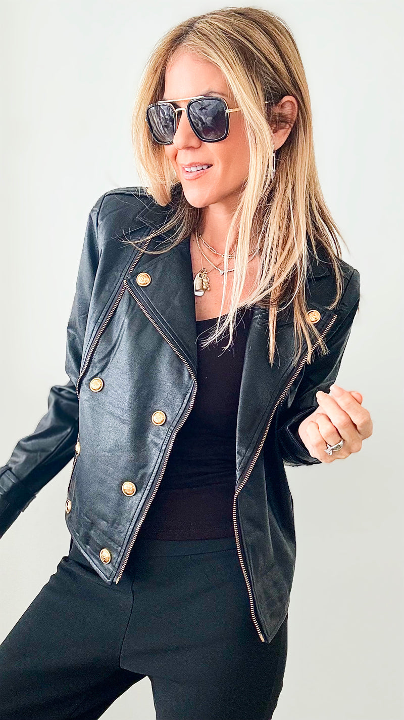 Iconic Solid Faux Leather Moto Jacket-160 Jackets-HIGH MJ / Michel-Coastal Bloom Boutique, find the trendiest versions of the popular styles and looks Located in Indialantic, FL