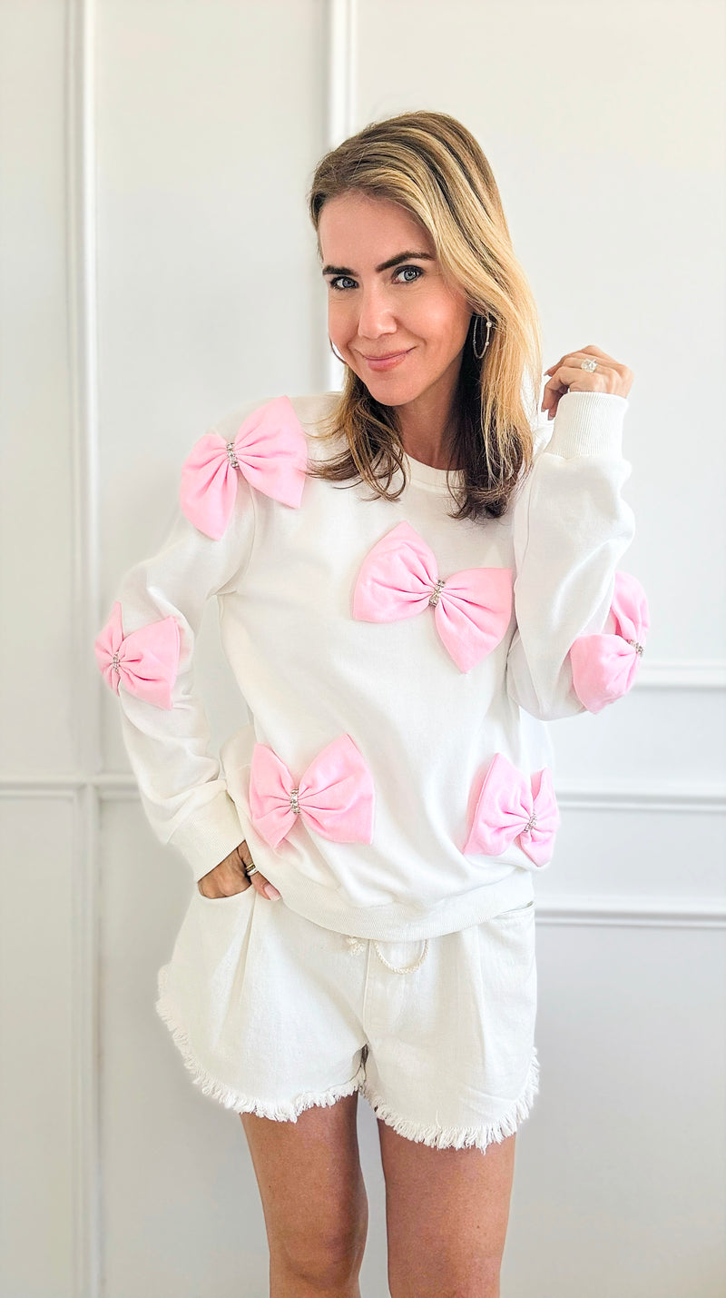 Coquette Bow Trim Sweater-140 Sweaters-Main Strip-Coastal Bloom Boutique, find the trendiest versions of the popular styles and looks Located in Indialantic, FL