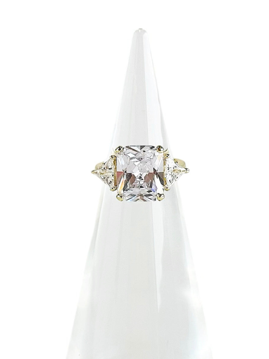 Sterling Silver Small Triple Clear Stone Ring - Gold-230 Jewelry-NYC-Coastal Bloom Boutique, find the trendiest versions of the popular styles and looks Located in Indialantic, FL