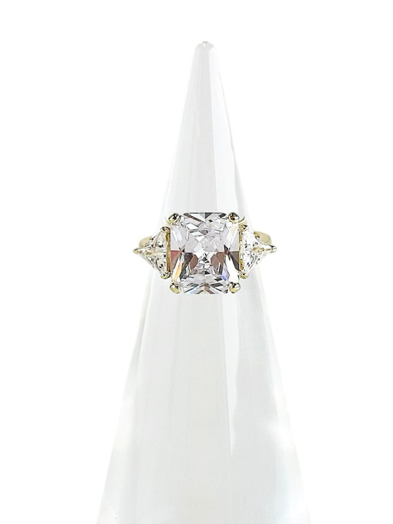 Sterling Silver Small Triple Clear Stone Ring - Gold-230 Jewelry-NYC-Coastal Bloom Boutique, find the trendiest versions of the popular styles and looks Located in Indialantic, FL