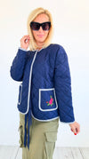 Rose Embroidered Light Quilted Jacket-160 Jackets-oddi-Coastal Bloom Boutique, find the trendiest versions of the popular styles and looks Located in Indialantic, FL