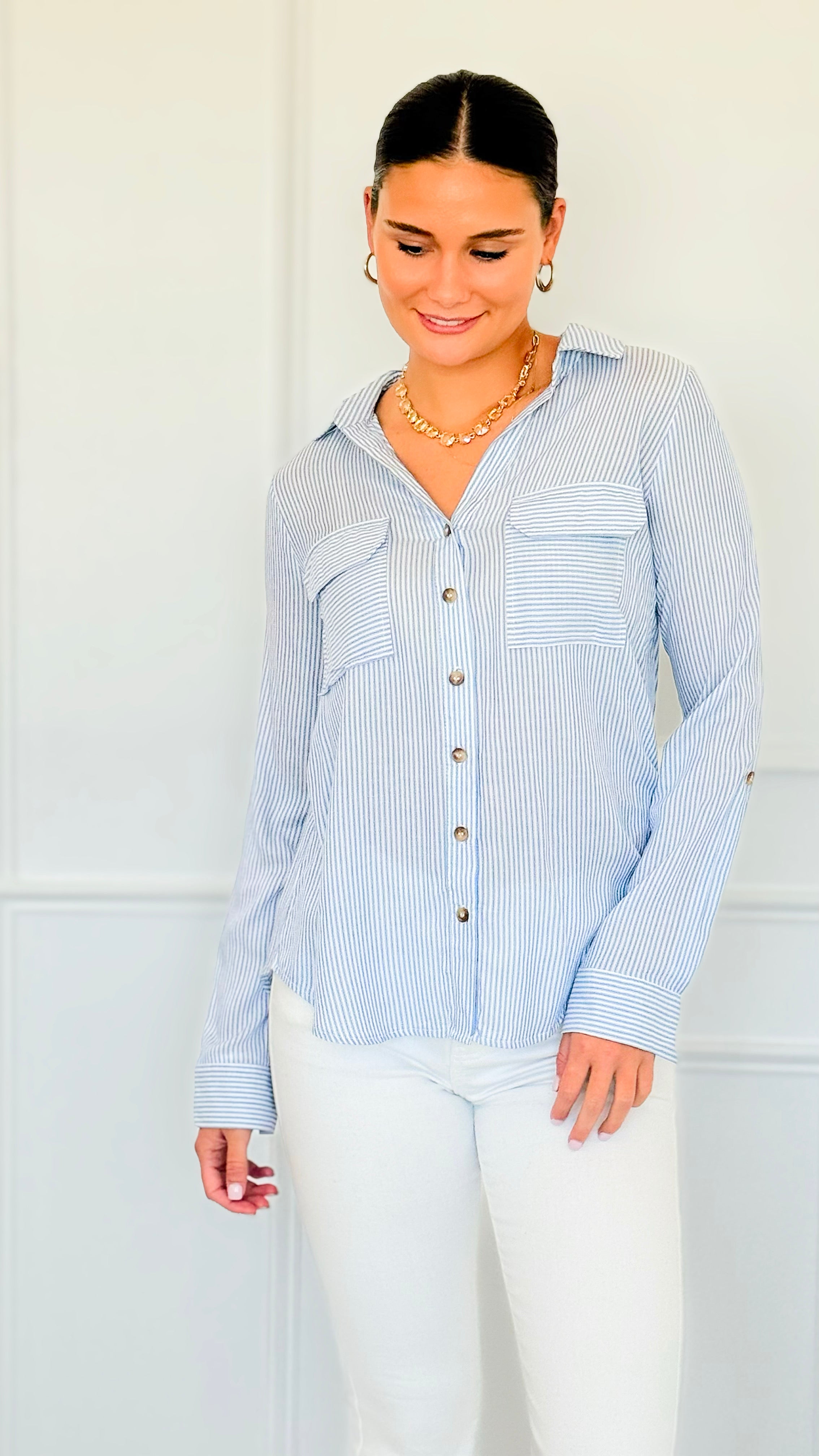 Timeless Lines Fitted Top-130 Long Sleeve Tops-Blu Pepper-Coastal Bloom Boutique, find the trendiest versions of the popular styles and looks Located in Indialantic, FL