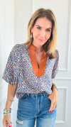 Blouse of Spotted with Puffed Sleeves-110 Short Sleeve Tops-THML-Coastal Bloom Boutique, find the trendiest versions of the popular styles and looks Located in Indialantic, FL