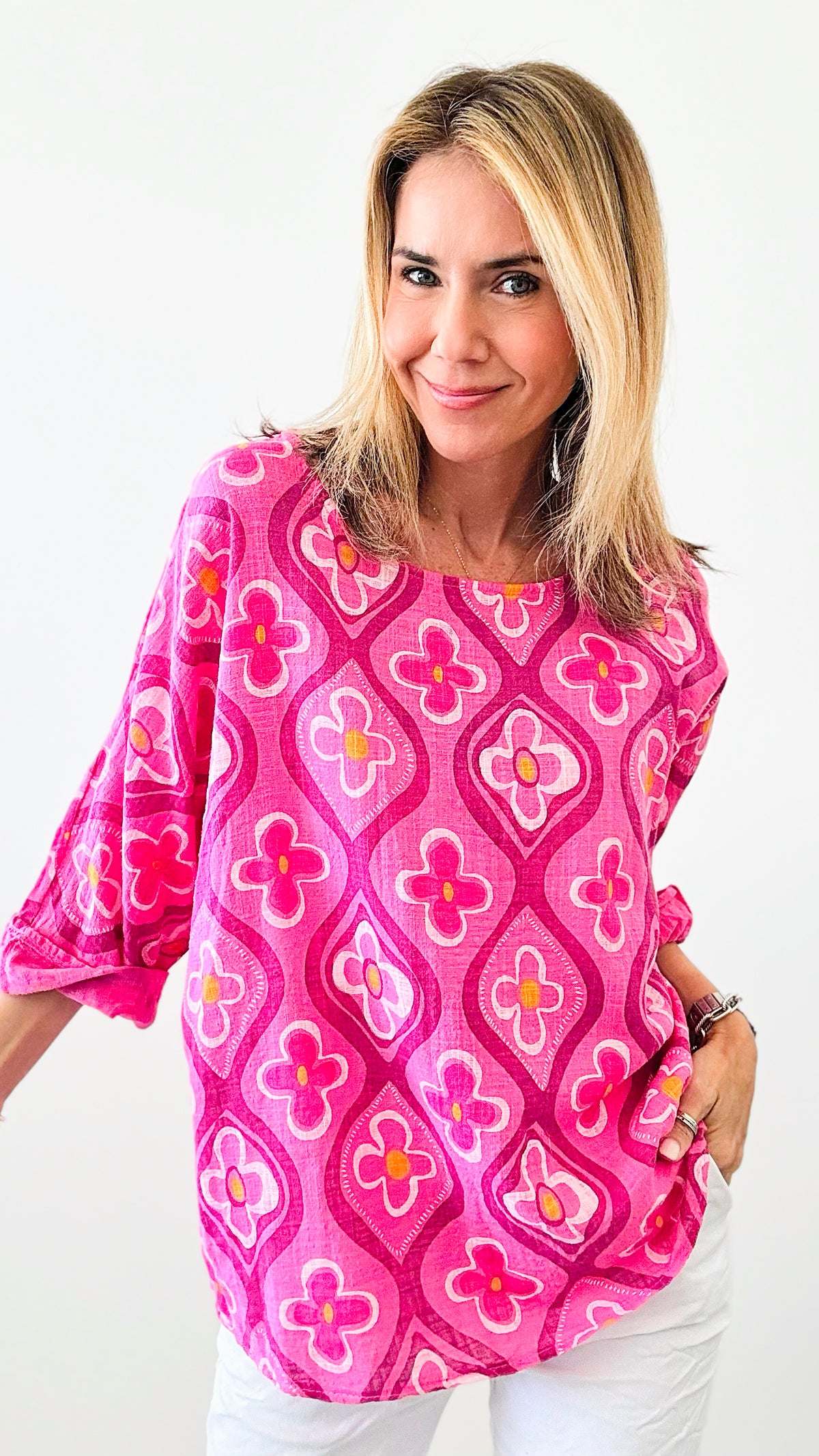 Flower Power Italian Linen Top - Fuchsia-100 Sleeveless Tops-Germany-Coastal Bloom Boutique, find the trendiest versions of the popular styles and looks Located in Indialantic, FL