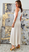 Brooklyn Italian Satin Midi Skirt - Oyster-170 Bottoms-Italianissimo-Coastal Bloom Boutique, find the trendiest versions of the popular styles and looks Located in Indialantic, FL