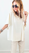 Butter Modal Side Slit Cape Top - Cream-110 Short Sleeve Tops-Before You-Coastal Bloom Boutique, find the trendiest versions of the popular styles and looks Located in Indialantic, FL