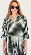 Knitted Striped Collared Top - Black-130 Long Sleeve Tops-Fantastic Fawn-Coastal Bloom Boutique, find the trendiest versions of the popular styles and looks Located in Indialantic, FL