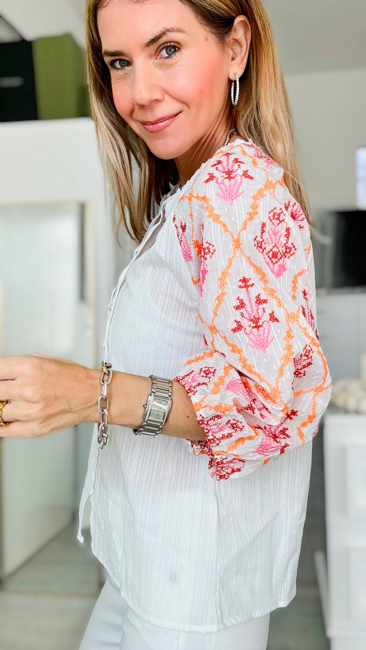 Springtime Contrast Sleeve Blouse-130 Long Sleeve Tops-Rousseau-Coastal Bloom Boutique, find the trendiest versions of the popular styles and looks Located in Indialantic, FL