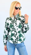 Botanical Chic Ruffle Blouse-130 Long Sleeve Tops-SUGARLIPS-Coastal Bloom Boutique, find the trendiest versions of the popular styles and looks Located in Indialantic, FL