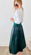 Midi Circle Faux Leather Skirt - Green-170 Bottoms-TABA-Coastal Bloom Boutique, find the trendiest versions of the popular styles and looks Located in Indialantic, FL