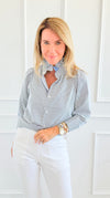 Italian Amelia Amore Di Righe Ruffle Blouse-110 Long Sleeve Tops-Italianissimo-Coastal Bloom Boutique, find the trendiest versions of the popular styles and looks Located in Indialantic, FL
