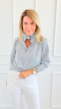 Italian Amelia Amore Di Righe Ruffle Blouse-110 Long Sleeve Tops-Italianissimo-Coastal Bloom Boutique, find the trendiest versions of the popular styles and looks Located in Indialantic, FL