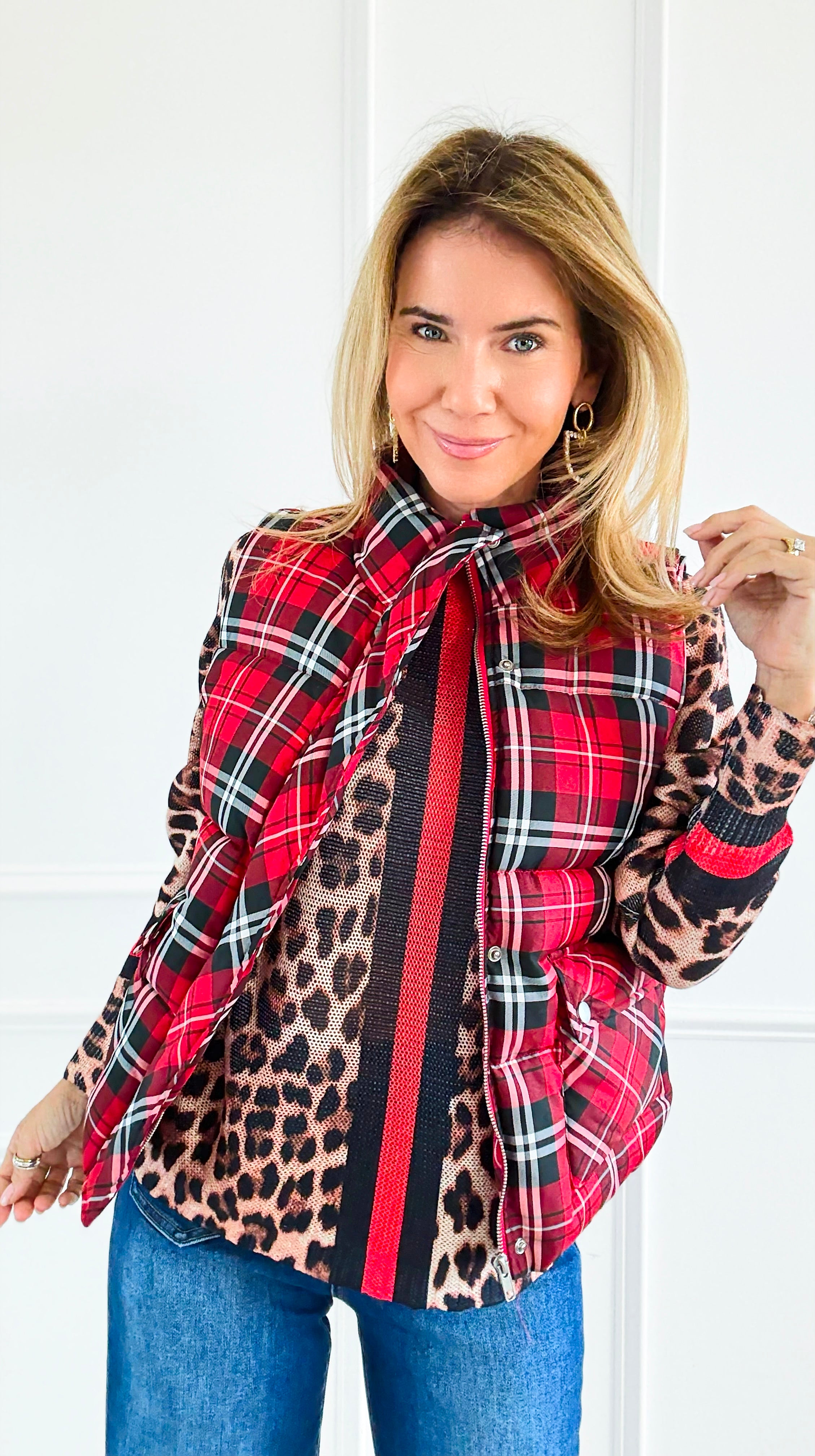 Plaid Printed Padded Vest - Red-150 Cardigans/Layers-Jodifl-Coastal Bloom Boutique, find the trendiest versions of the popular styles and looks Located in Indialantic, FL