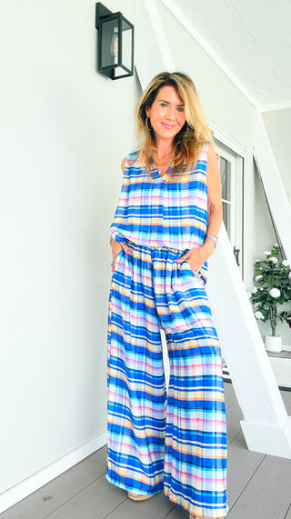 Sunshine Plaid Italian Pant- Blue