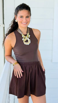 Harbor Muse Ribbed Skirt Set - Chocolate