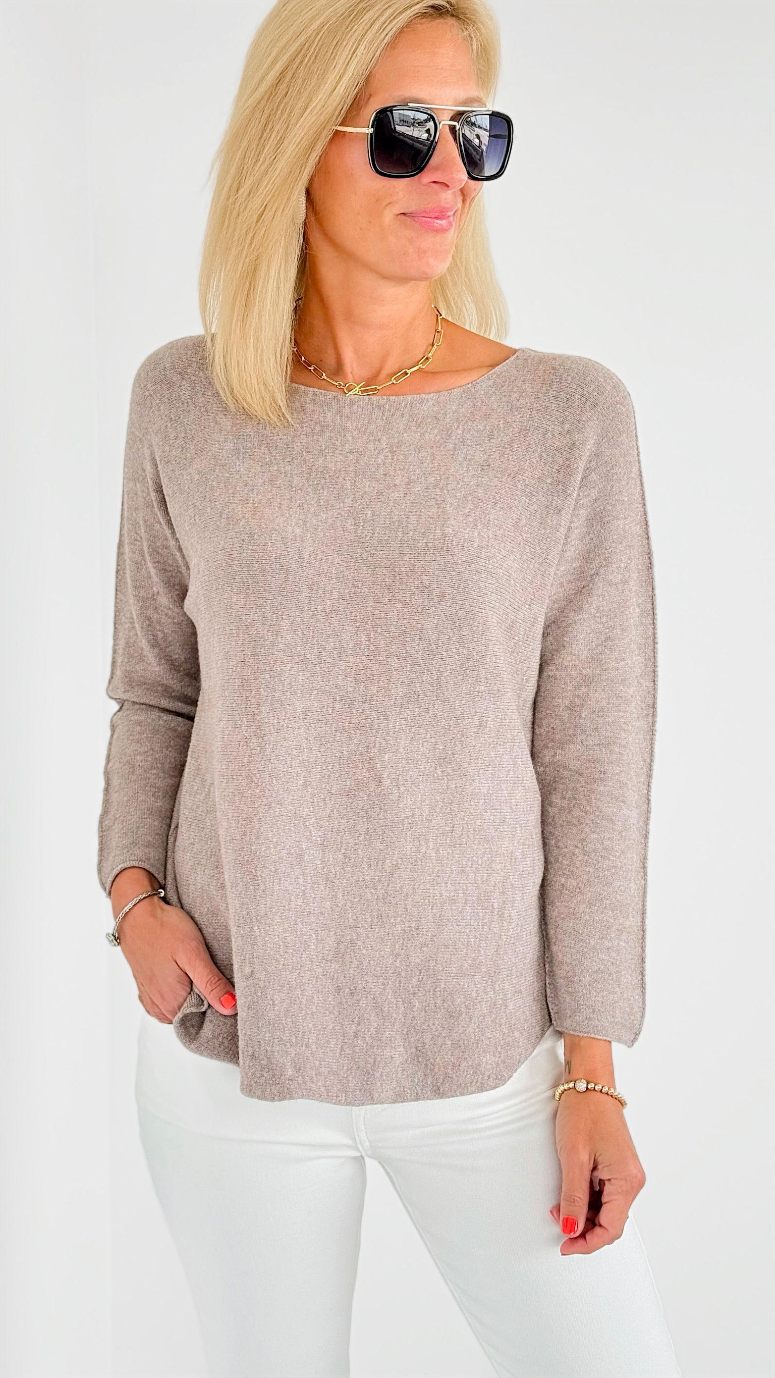 Soho Italian Boatneck Pullover - Ash Mocha-140 Sweaters-Italianissimo-Coastal Bloom Boutique, find the trendiest versions of the popular styles and looks Located in Indialantic, FL