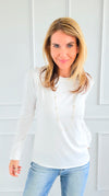 The Charlie Crew Neck Top - White-130 Long Sleeve Tops-EC COLLECTION INC-Coastal Bloom Boutique, find the trendiest versions of the popular styles and looks Located in Indialantic, FL